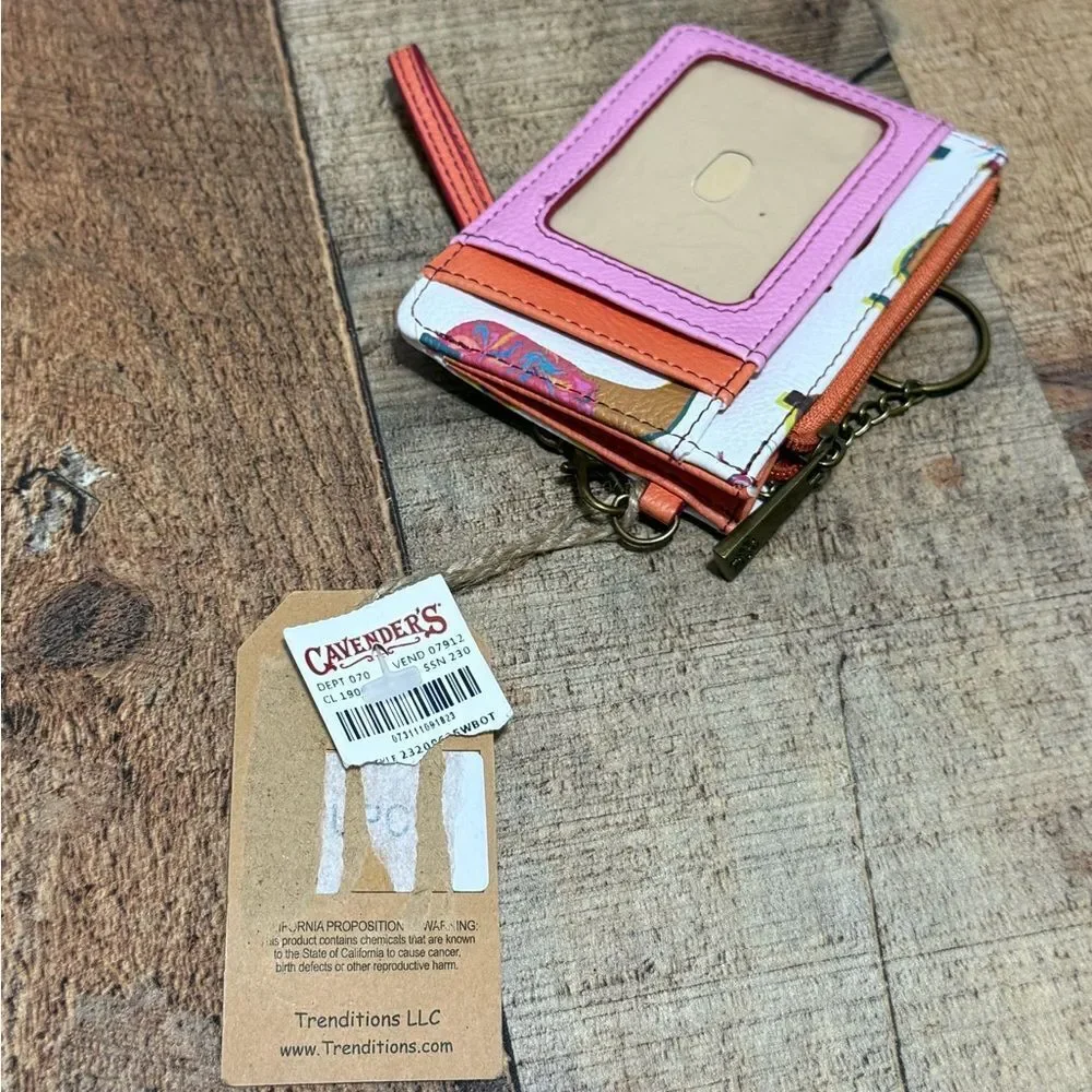 CatchFly White/Pink Vintage Boots Print Mini Wallet with Wristlet rfid cavenders
